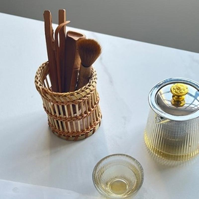 Multipurpose Handwoven Vases Sturdy Rattan Basket Pots Portable Accessories for Country Styles Household Accent