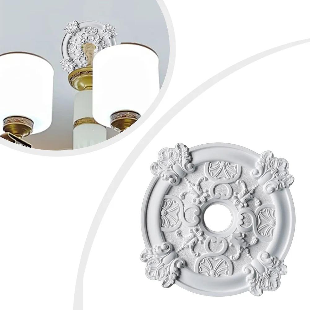 White Round PU Ceiling Light Medallion, 50 Cm Decorative Cover For Fan Lamp Or Fixture Minimalist Design For Living Spaces