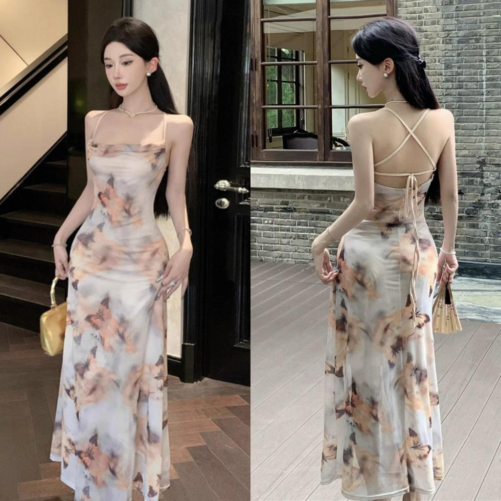 French Blue Butterfly Floral Mermaid Dress: Women's Slim Fit A-line for Summer Resort