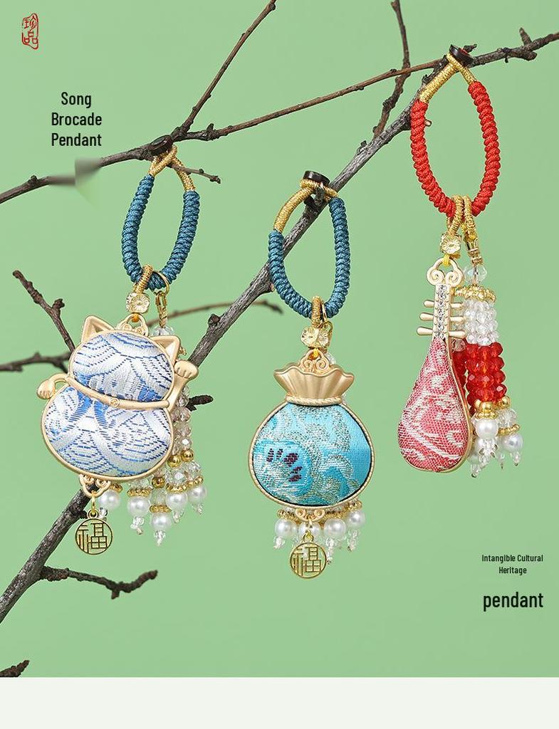 Crystal Tassel Horse Pendant Sachet: Cultural Brocade Keychain Gift