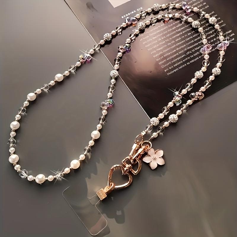 Elegante e alla moda Laccetto per Telefono con Perline a Tracolla Lunga - Catena per Telefono Carina Anti-Perdita da Donna, Catena per Borsa, Design a Filo di Perle