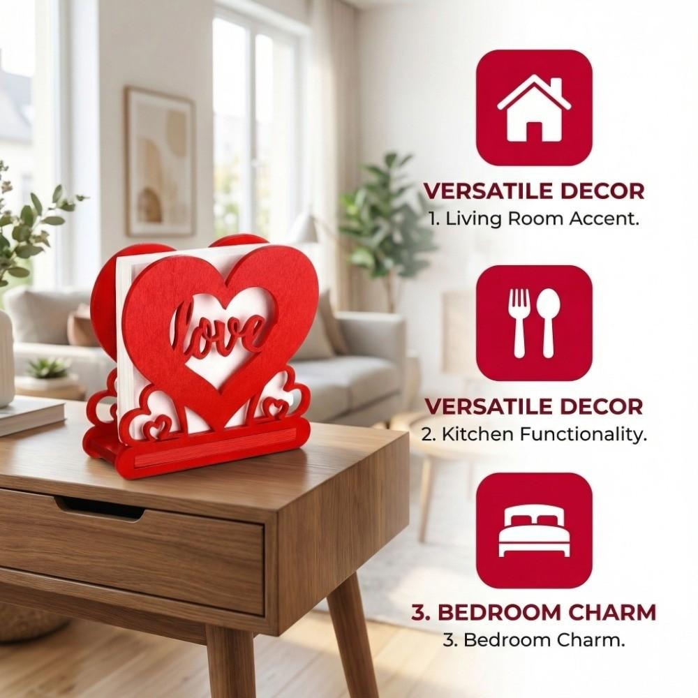 Napkin Box Valentine Day Tissue Box Love Wood Knot Wooden Ornament Love Wood Tissue Box Red Heart of Baryada Valentine