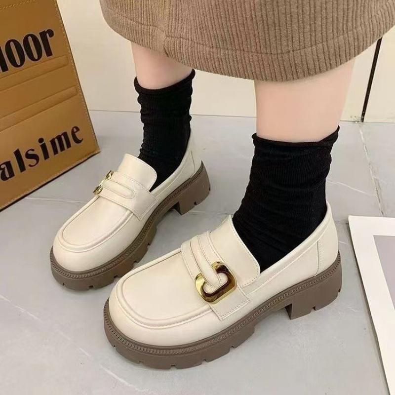 2025 Autumn New Loafers Women's Mid-Heel Single Shoes PU Fashion Low-Cut Slip-On Chunky Heel Deep Mouth Thick Sole Casual