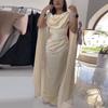 Elegant Off-Shoulder Wrap Waist Ruched Midi Dress In Beige Women 2026