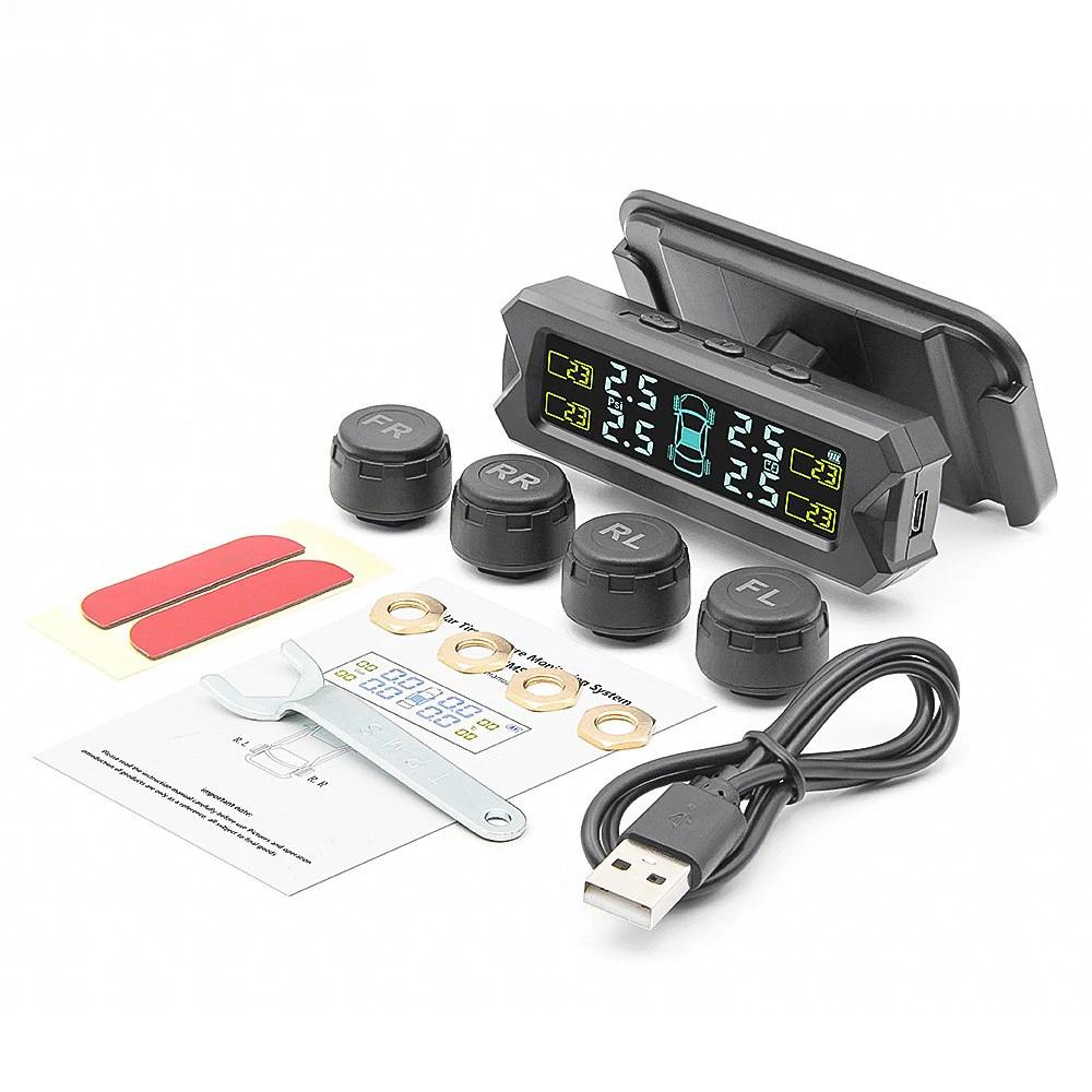 External TPMS Solar Power TPMS Car Tire Pressure Alarm Monitor Auto Security System Tyre Pressure Adjustable Temperature Warning чёрный