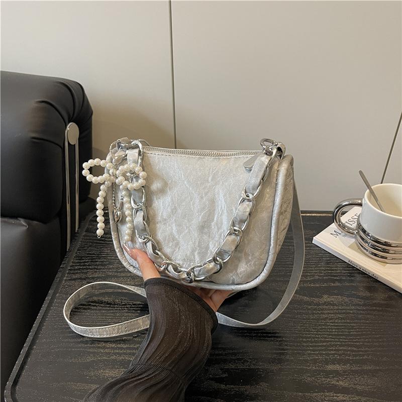 

Модная популярная цепочка сумка через плечо подмышку женская новая однотонная сумочка Without pendant серебряный