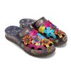 Johnature Pantoufles Femmes Chaussures En Cuir Véritable Peint À La Main À L'extérieur Diapositives À La Main Fleur Sandales Plates
