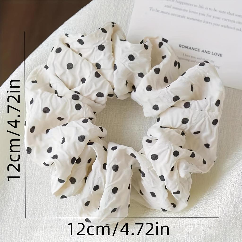 2pcs Black & Cream Polka Dot Scrunchies Hair Ties - Retro Minimalist Elastic Hair Accessories