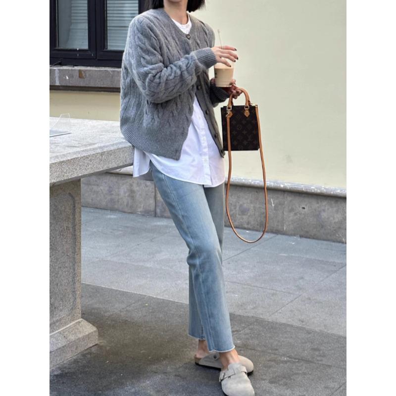 Li Shaonü 2025 Spring Cropped High Waist Stretch Straight Leg Petite Jeans for Women M