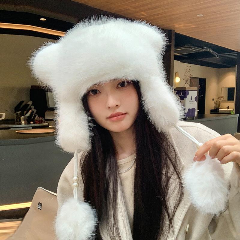 

New soft glutinous furry bear hat ski cold warm pullover hat children