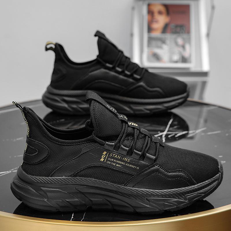 

Men s shoes summer breathable 2025 new mesh sports casual running men s height increase versatile light soft sole trendy shoes 46 чёрный