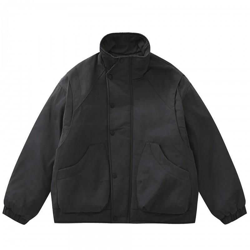 Unisex Oversized Japanese Retro Cotton Puffer Jacket With 3D Patch Pockets Winter Warm Parka