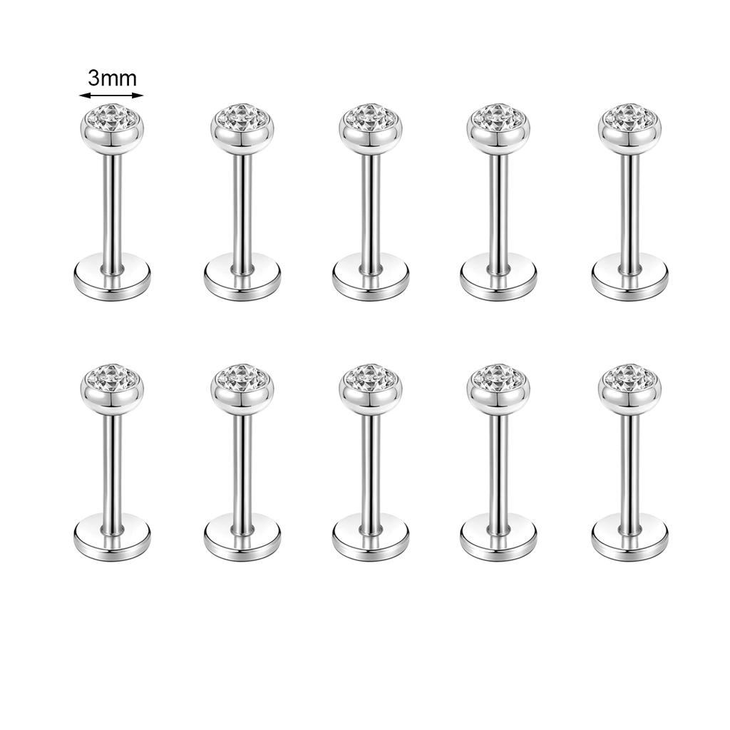 ZS 10 Pcs/lot Gold Color 16/18G Stainless Steel Labret Lip Piercing Men CZ Crystal Ear Cartilage Tragus Helix Piercings 6/8/10MM