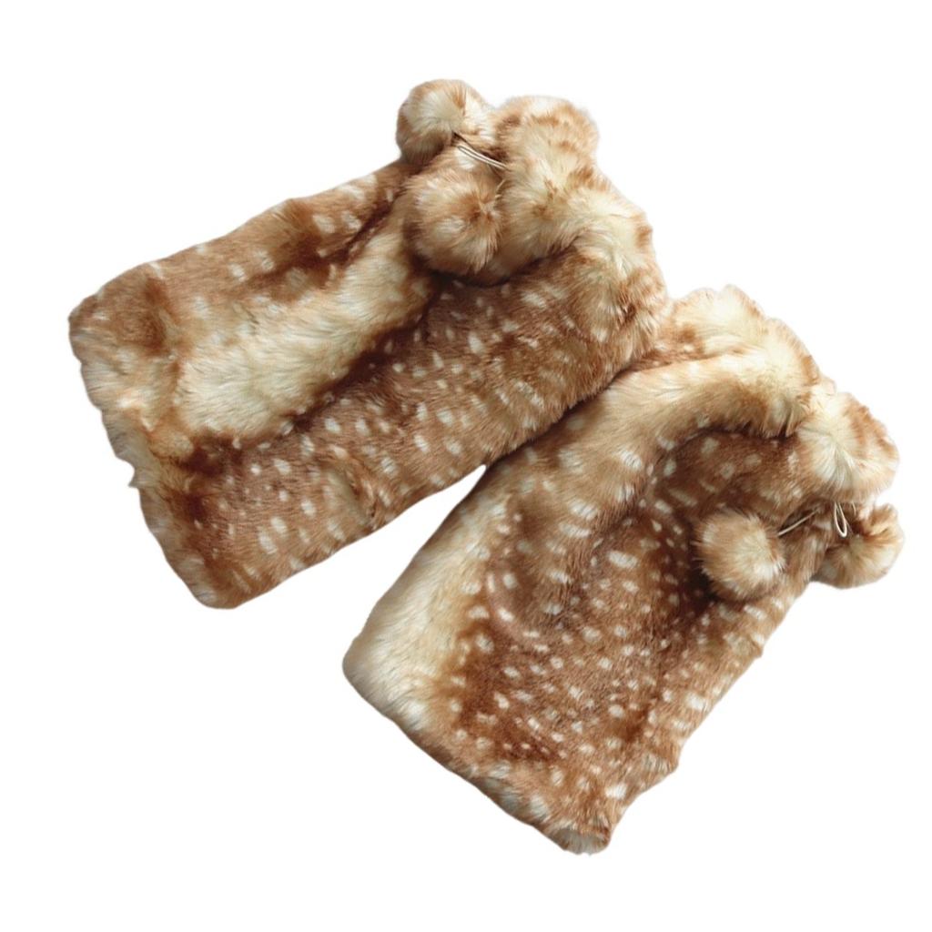 Furry Leg Warmer for Girls Cartoon Deer with Lace Brim Oversized Headgear Lovely Hat Cosplay Photo Props