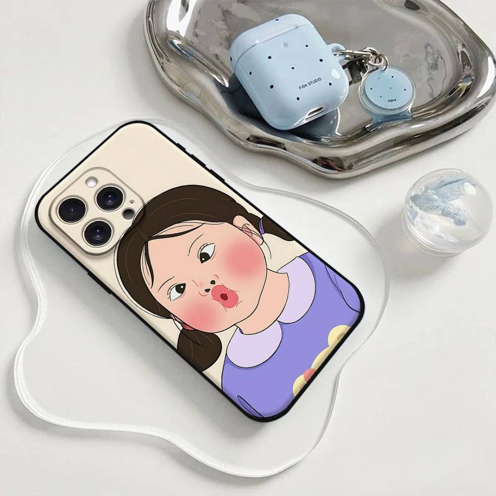 Cartoon Chubby Girl Phone Case Phone Case For Iphone 17 16 15 11 13 14 Pro Max X Xr Xs Max 12mini Black Shell Cover Case