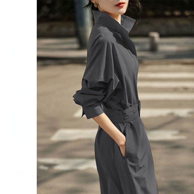 

Женское платье в корейском стиле, простое стильное платье А-силуэта с поясом XXXL серый