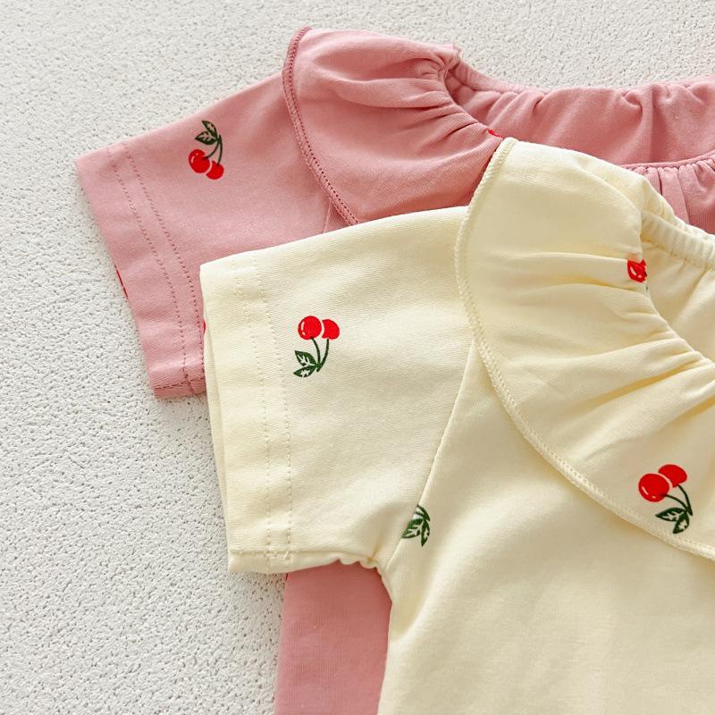 Summer Baby Girl Hooded Onesie with Collar, Short Sleeve Cute Bodysuit