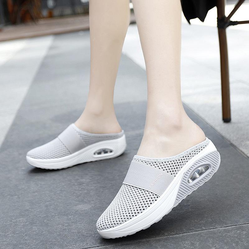 Schuhe Sommer große Größe Taschenkopf Halbschuhe Damen Mesh ohne Absatz Ein-Pedal Damenschuhe flache Schuhe