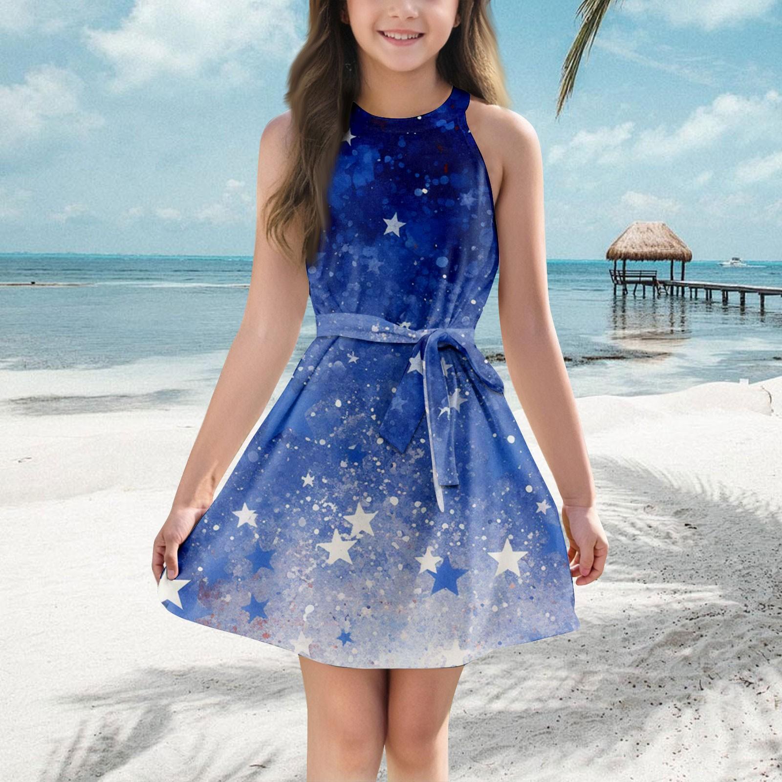 Fashionable Casual Dress With Printed Suspender Dress 120 синий