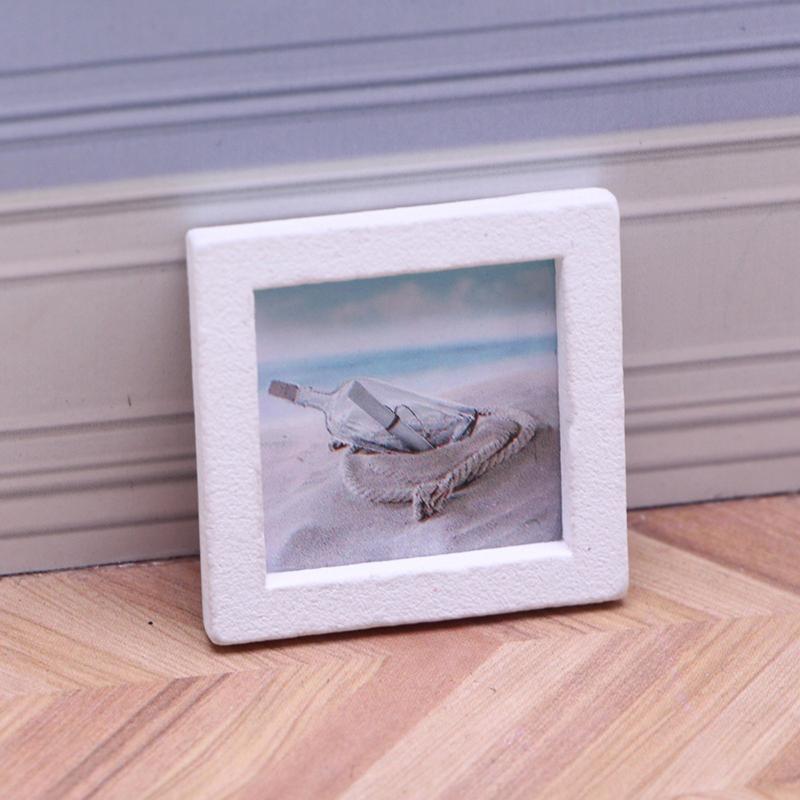 1Set 1:12 Puppenhaus Miniatur Sommer Strand Foto Rahmen Landschaft Wandbild Wanddekoration Modell Dekor Spielzeug Puppenhaus Zubehör
