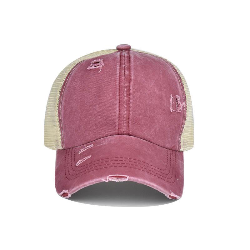Washed cross ponytail baseball cap foreign trade hat women's summer spring and autumn old outdoor sunscreen cap solid color cap