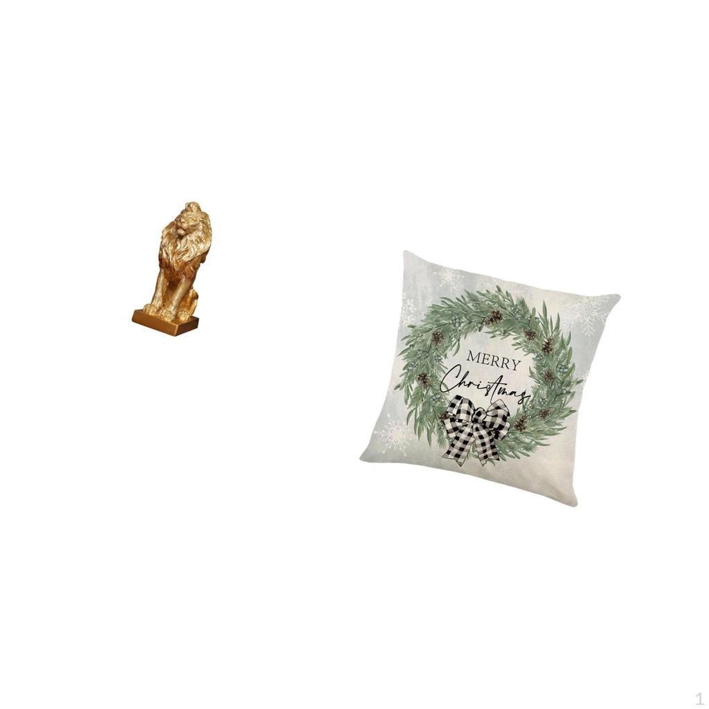 Majestic Lion Sculpture Ornament And Christmas Pillow Cover Set for Office Home Bookshelf Sofa Couch