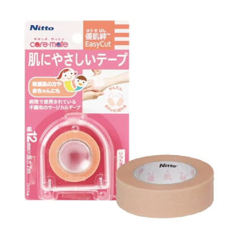 Nitoms Caremate Yuhadaban Nonwoven Easy Cut Bandage, Skin-Friendly, with Case, Irritation-Resistant, Hand-Tearable, 12mm x 7m, N1438