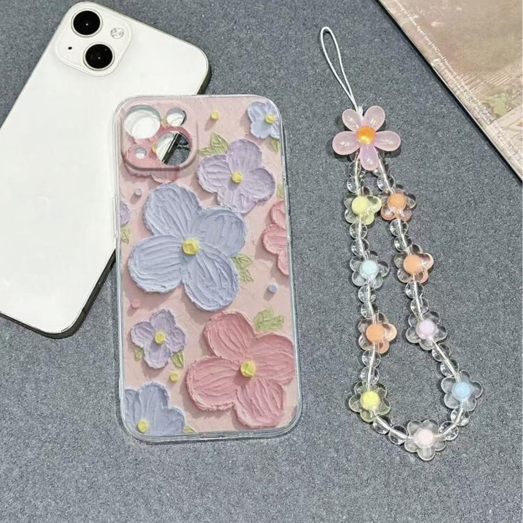 Pink Purple Flower Is Suitable for Iphone17pro Mobile Phone Case Apple 16 Bracelet 14 Space Case 13promax New 15X.