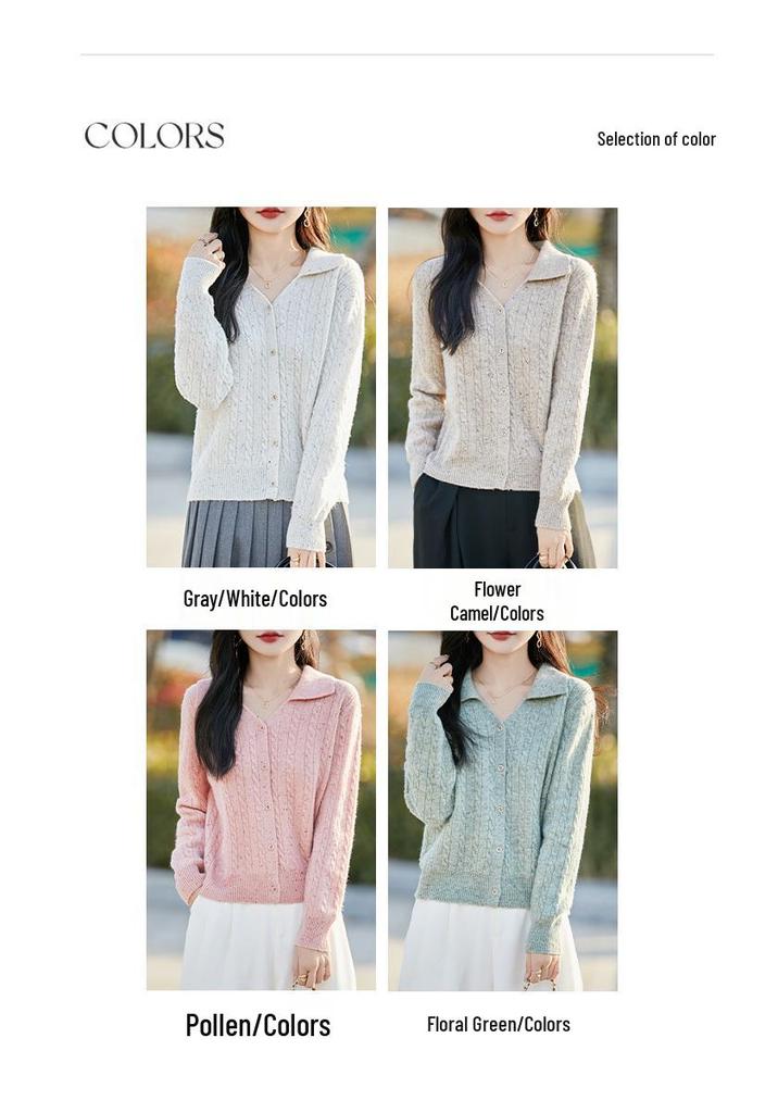 Women's Chic V-Neck Heathered Wool Cardigan - 2025 Spring/Autumn Fashionable Knit Sweater