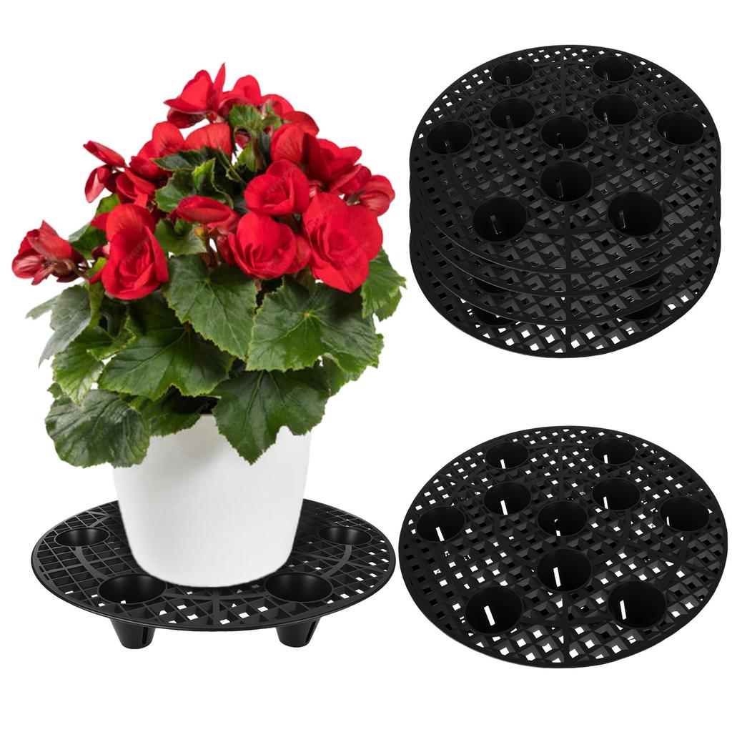 4 Pcs Plant Stands For Outdoors 13.8 Inch Heavy Duty Plant Level Pot Elevator Black Round Plastic Flower Stands Holder Risers
