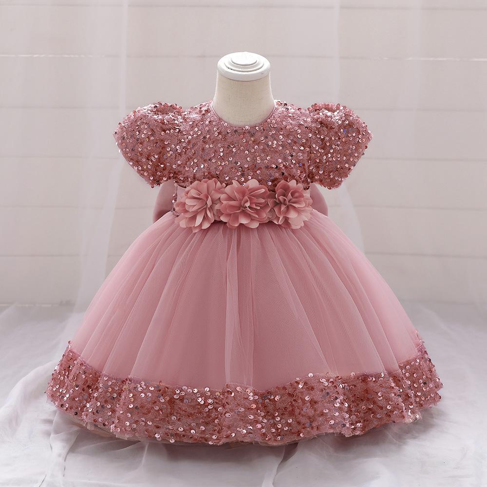 Kids Sequin Birthday Dress Summer Wedding Flower Girls Dress Toddler Baptism 1st Birthday Dress Baby Girl Clothes Princess Wedding Party Kids Costume