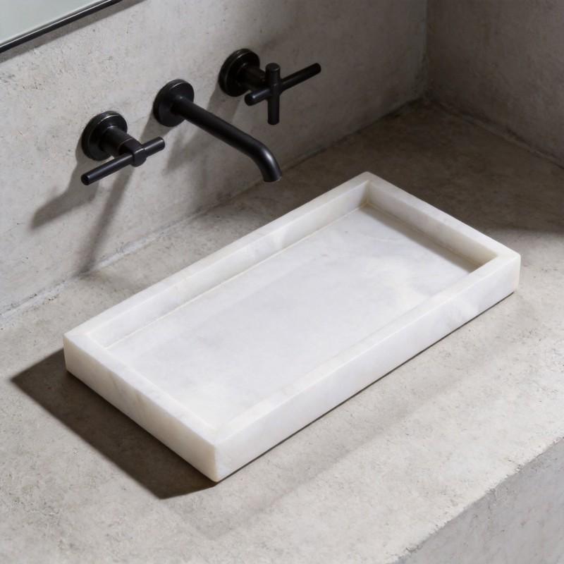 Ensemble de salle de bain en marbre Station de lavage de luxe à la française Ensemble de 5 pièces avec porte-savon Distributeur Plateau Pot à coton
