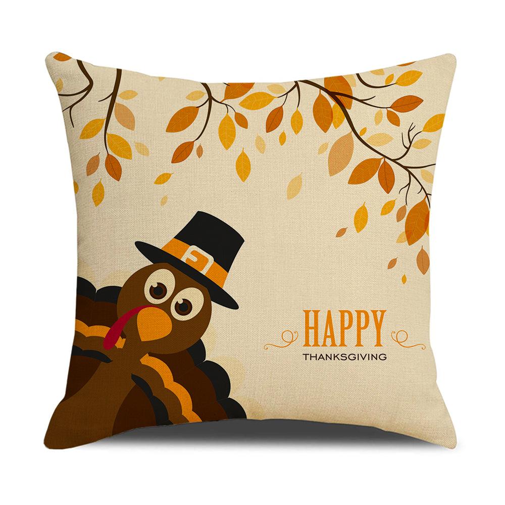 Yellow Thanksgiving Cushion Home Cartoon Turkey Sofa Cushion Linen Office Cushion Cover Home