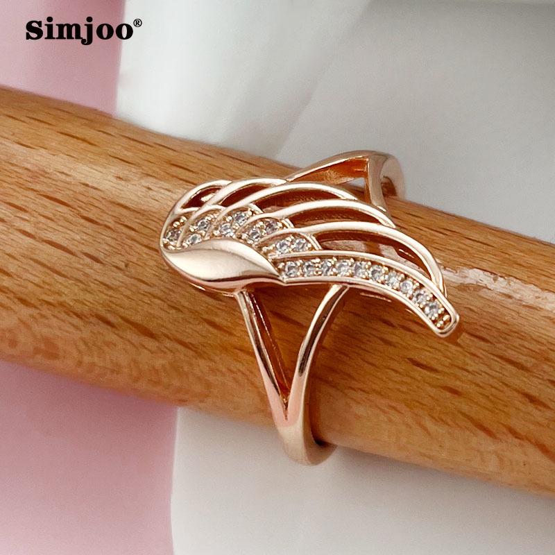 SIMJOO Roségoldfarbener Zirkon-Engelsflügelring für Damen
