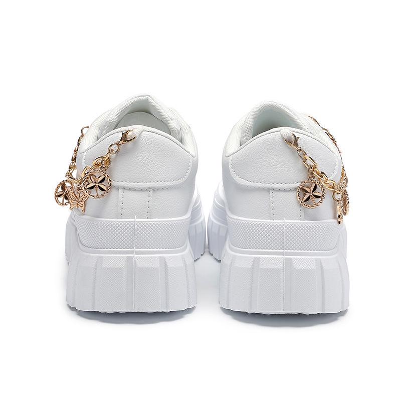 Λευκά Χαμηλά Αθλητικά Παπούτσια με Φερμουάρ σε Σχήμα Πεταλούδας Χρυσού - Παχιά Σόλα, Ενισχυτικά Ύψους, Καθημερινά Γυναικεία Παπούτσια Cross-Border