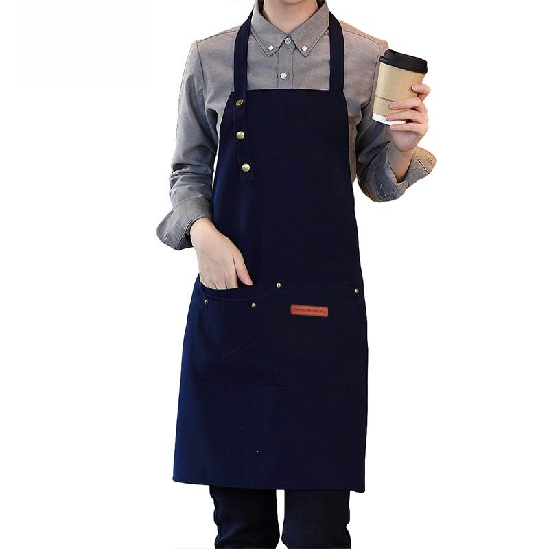 Restaurant café apron for cooking; kitchen canvas apron for ladies with 3 adjustable shoulder straps and large pockets; chef's b