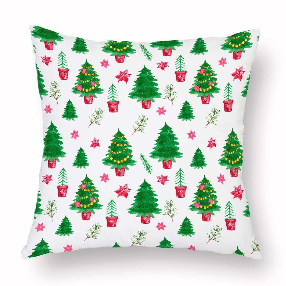 Cross-border Amazon Watercolor Christmas Pillow Case Cushion Car Living Room Cushion Manufacturer Can Be Customized