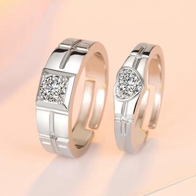 2pcs 925 Sterling Silver Couple Rings Zircom For Women Man Exquisite Student Girlfriend Silver Jewelry Accessories Wedding
