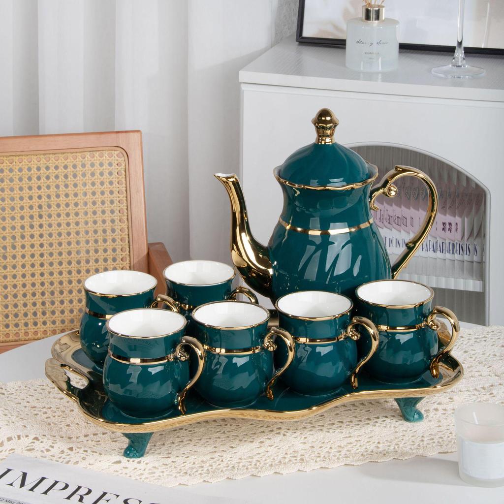 Keramická souprava na čajové náčiní Labuť 8dílná sada šálků a konvičky