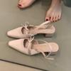 Gentle fairy style temperament satin high heels single shoes female versatile square head bow back strap sandals