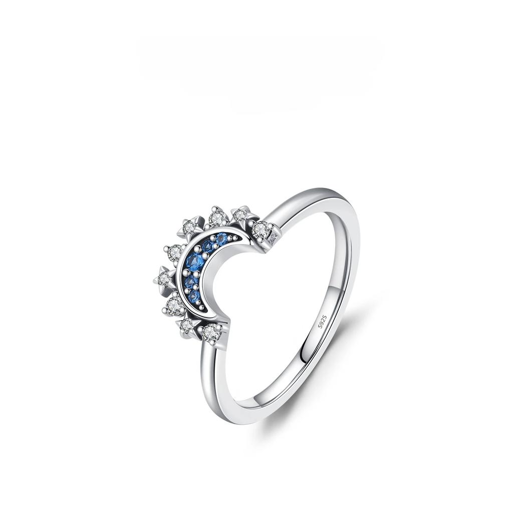 YILUOCD CopperSun and Moon Ring Set for Women Sparkling Cubic Zirconia Stackable Rings Promise Couple Fine Jewelry