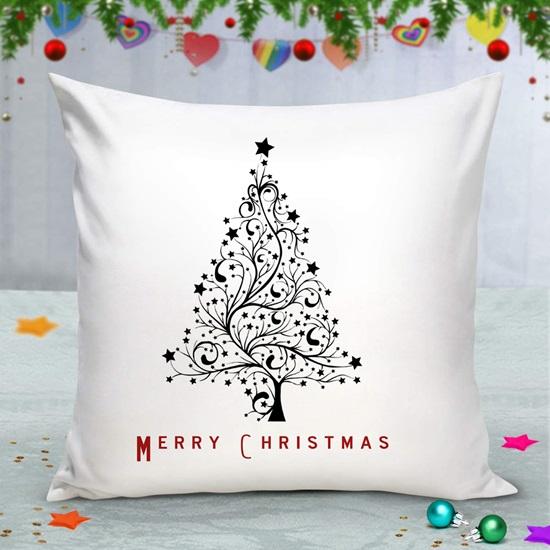 Satin Pillow Merry Christmas Printed Cushion Cover 30.48 Cm with Filler Christmas Decorations for House