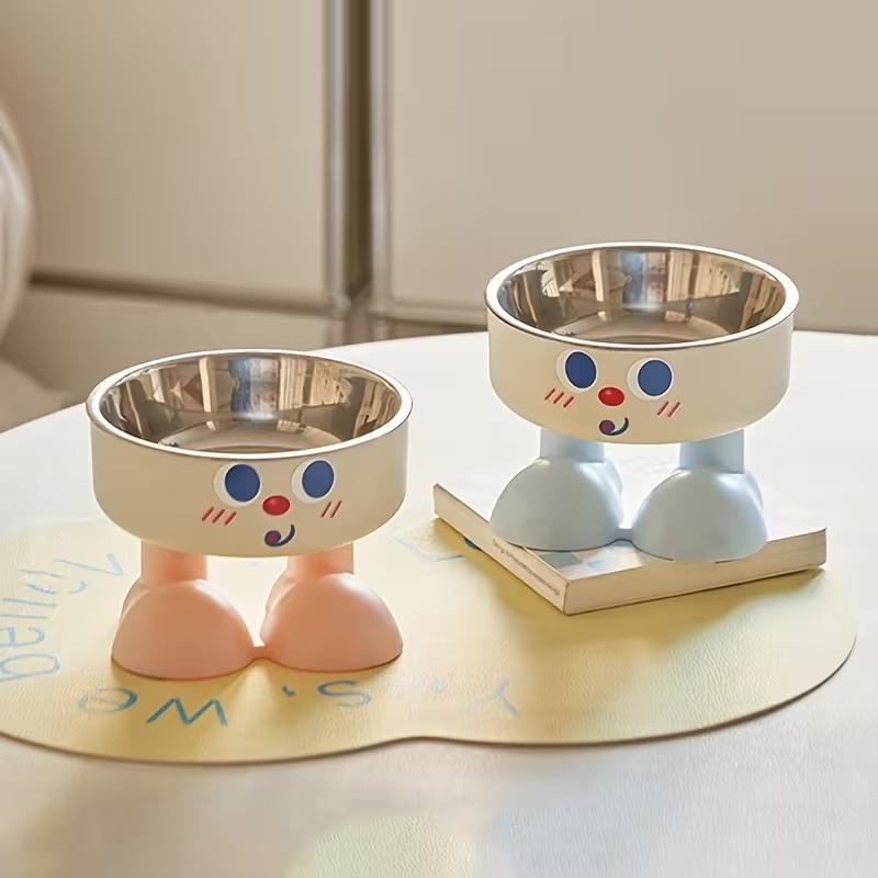 1pc pet stainless steel bowl anti slip large capacity big eyed dog bowl cat high footed bowl neck protection anti knock
