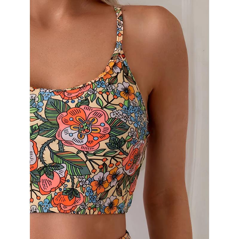 Women's Floral Print High Waisted Bikini Set, Fashion Swimwear for Summer KTY
