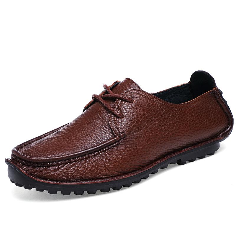 

526 Men S Shoes Leather Handmade Leather Shoes Outdoor Flat Bottom Sewing Line Casual Shoes Spring Low Top Single Shoes Gentleman 38 коричневый