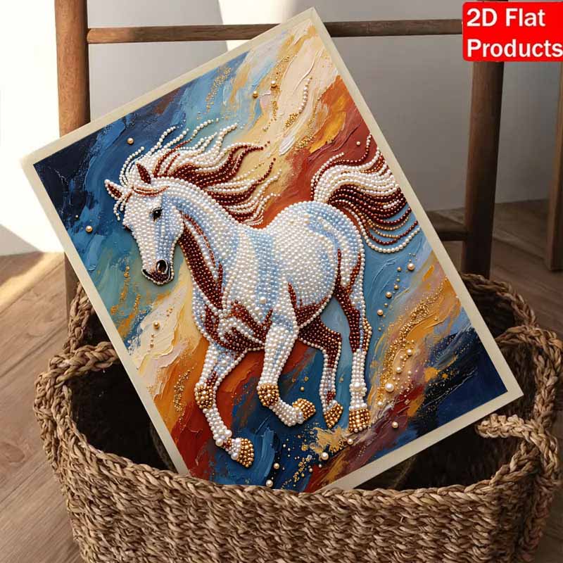 Majestic Horse Pearl Kit 5D DIY Round Rhinestone Art for Adults Relaxing Handmade Wall Decor National Day Gift Frameless Design