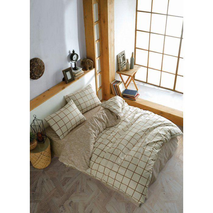 Parure de lit - 1 housse de couette 240 x 220 cm + 2 taies d'oreiller 60 x 60 cm - 100% coton renforcé - Creme