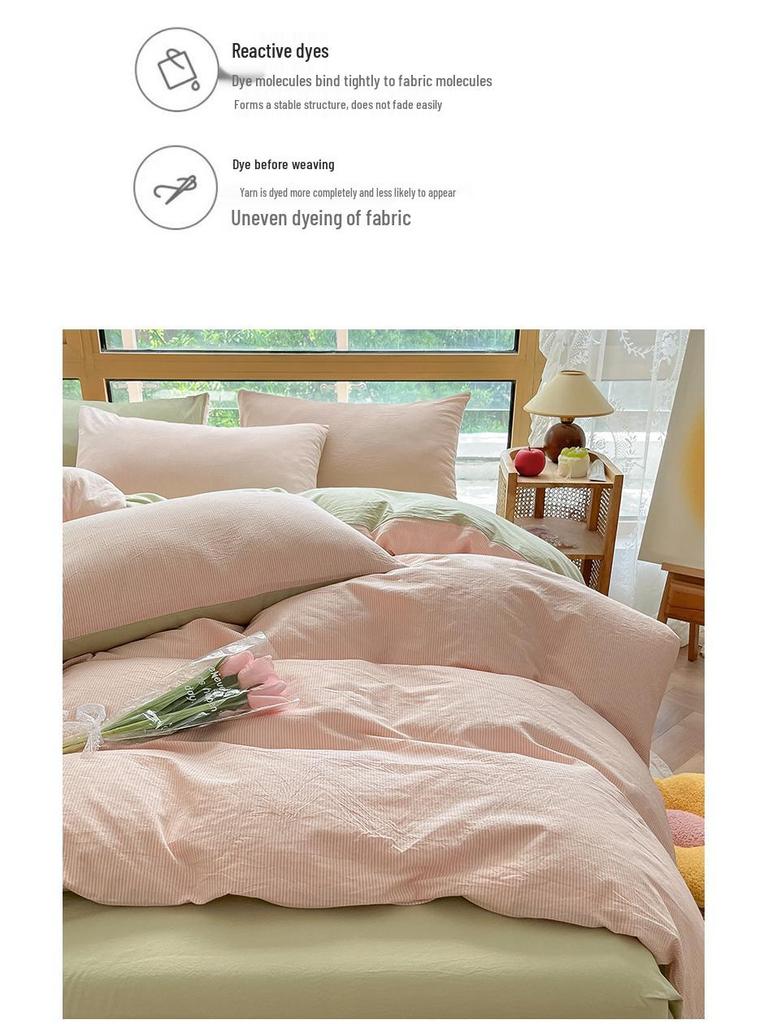 Minimalist 2025 Style Pure Cotton Bedding Set: Includes Duvet Cover, Fitted Sheet, and Pillowcases for Winter.