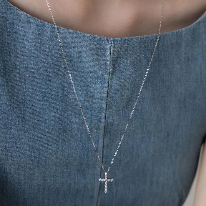 (Silver 925) Claire Cross Pendant Long Necklace NZ2487