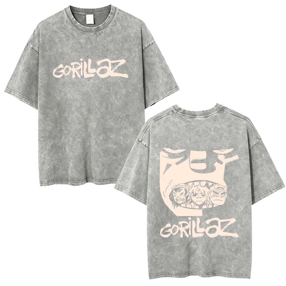 Washed Vintage Rock Band Gorillaz Graphic Tshirt Men Women Hip Hop Fashion Popular T Shirt Male Retro Gothic Oversized Tshirts S